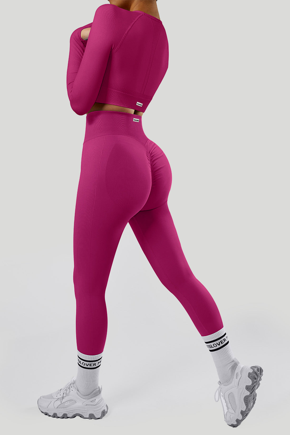 Solid Color Long sleeves 3Pcs Seamless Butt Lift Legging Set