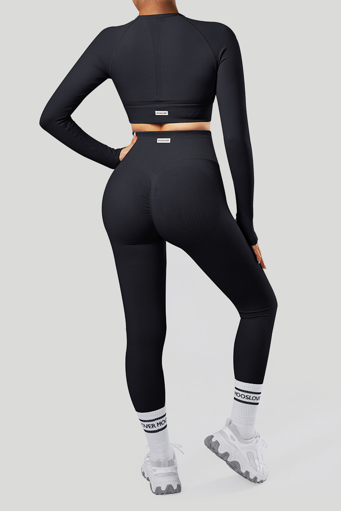 Solid Color Long sleeves 3Pcs Seamless Butt Lift Legging Set