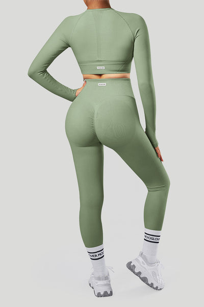 Solid Color Long sleeves 3Pcs Seamless Butt Lift Legging Set